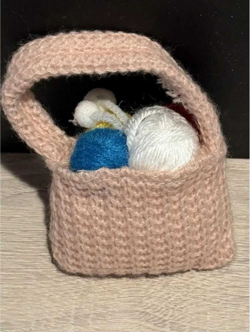 Crocheted 4”‎ Mini Knitting Basket With Balls of Yarn - Handmade